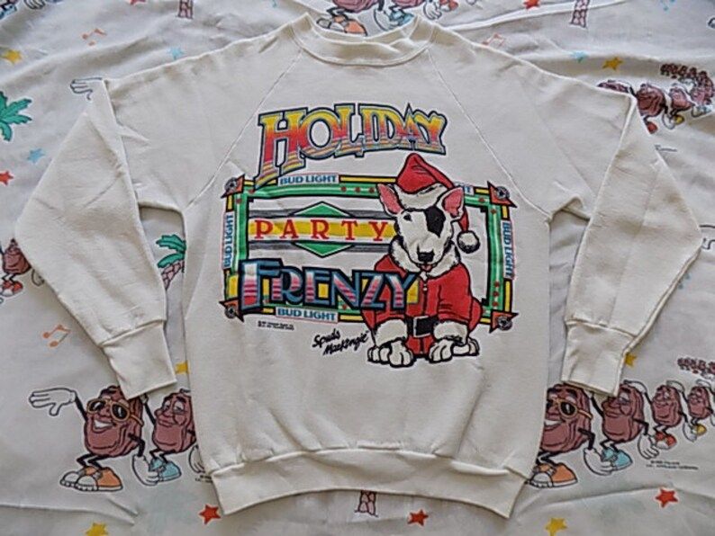 Vintage 80S Spuds Mackenzie Bud Light Holiday Frenzy Christmas Sweatshirt Size Small 1987
