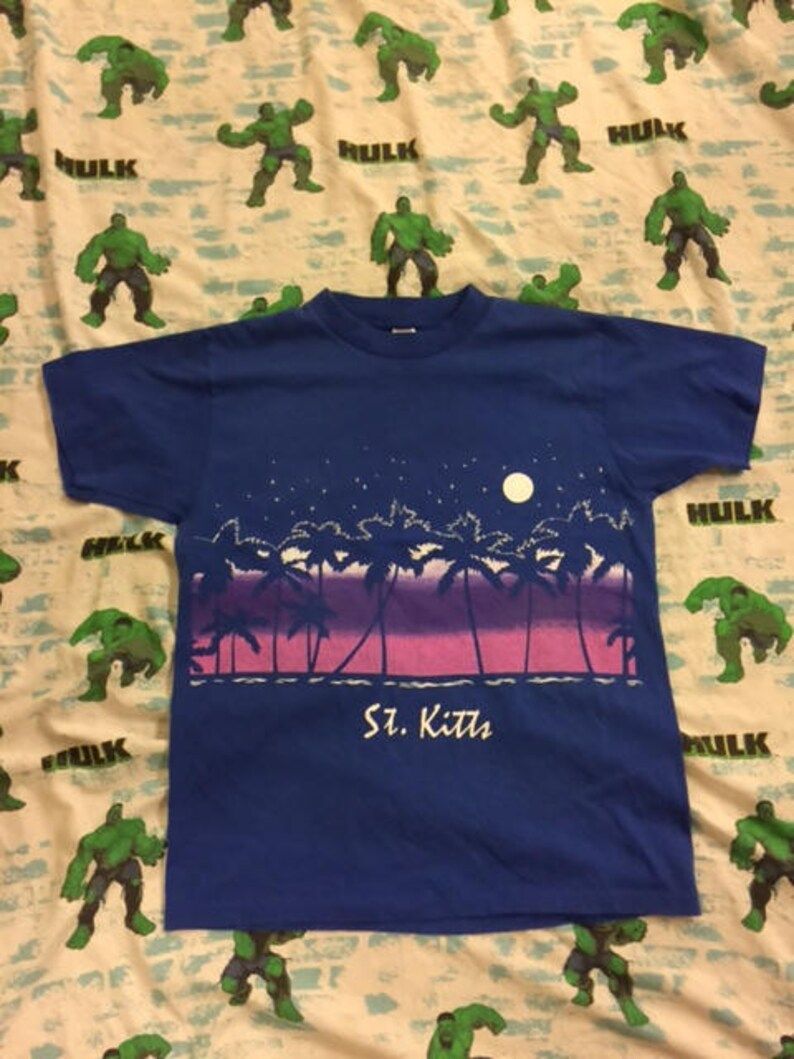 Vintage 80S St Kitts Tourist Vacation Palm Trees Shirt