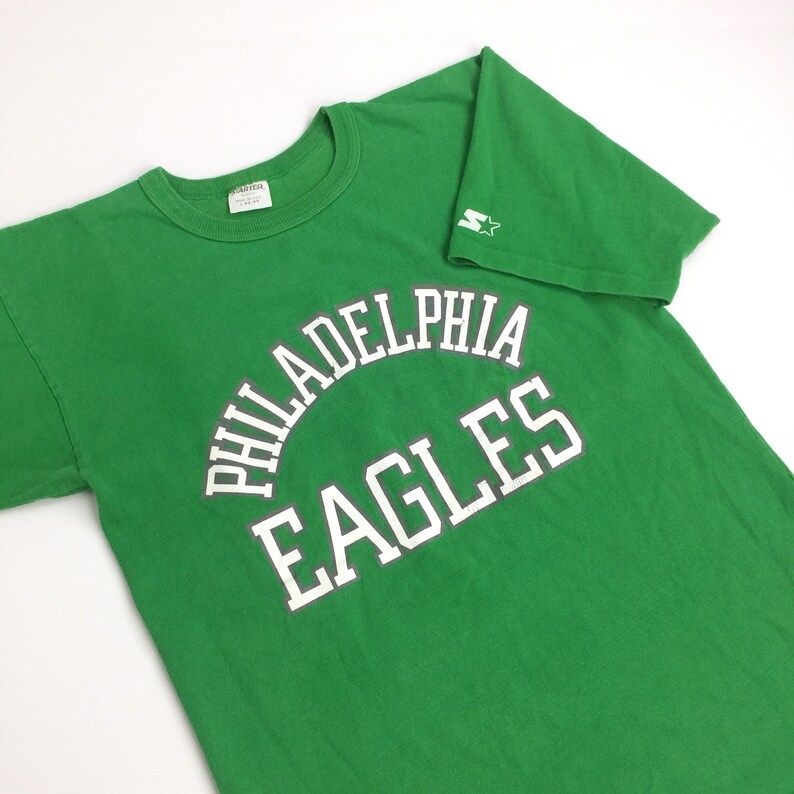 Vintage 80S Starter Nfl Philadelphia Eagles Single Stitch Kelly Green Football Graphic Tee T Shirt