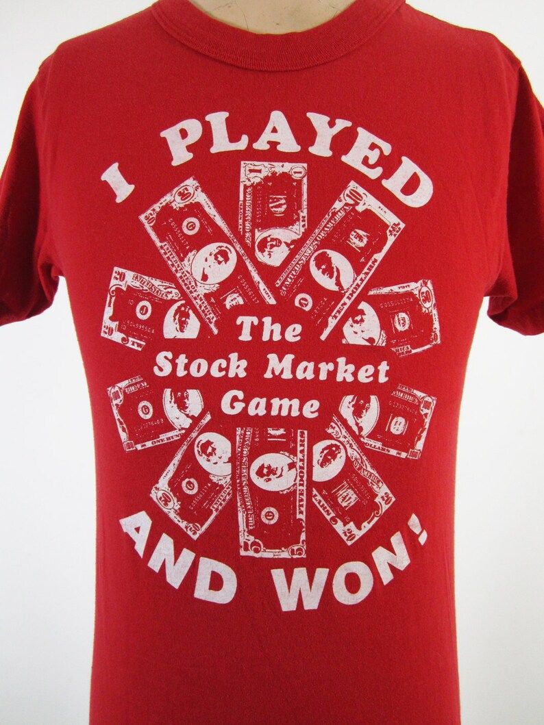 Vintage 80S Stock Market Game T Shirt Red Champion Made In Usa 5050