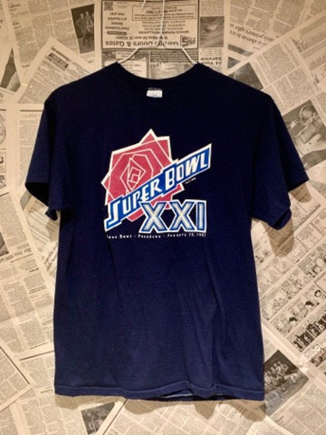 Vintage 80's Super Bowl XXI Rose Bowl Pasadena Giants vs Broncos Football Shirt