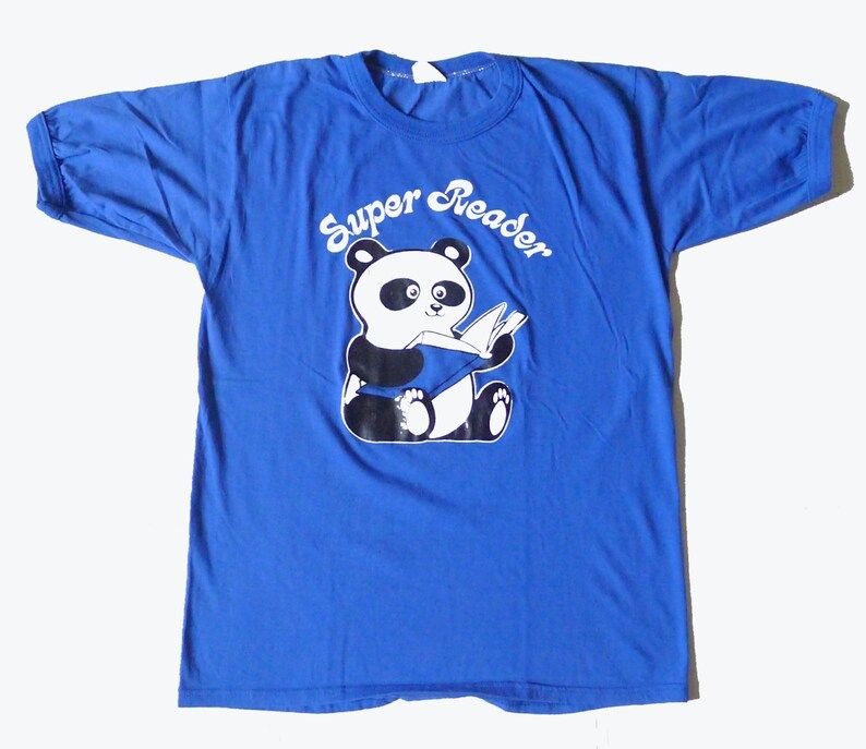 Vintage 80S Super Reader Panda Bear Blue Ringer Shirt