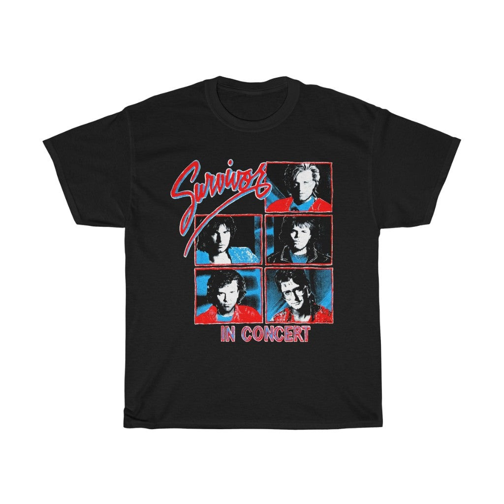 Vintage 80S Survivor Band Eye Of The Tiger World Tour Live Concert Unisex Heavy Cotton Tee 211016