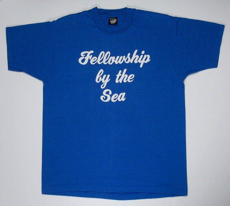 Vintage 80S T Shirt Blue Tee Fellowship By The Sea White Print M L Soft Hipster Souvenir Screen Stars Punk Rock Aa Conference Tourist