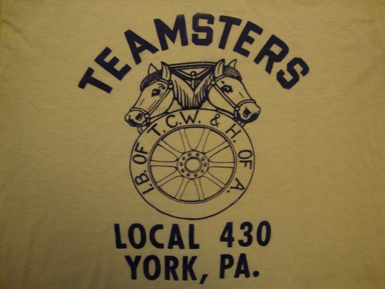 Vintage 80S Teamsters Workers Union Local 430 York Pa Paper Thin Yellow T Shirt