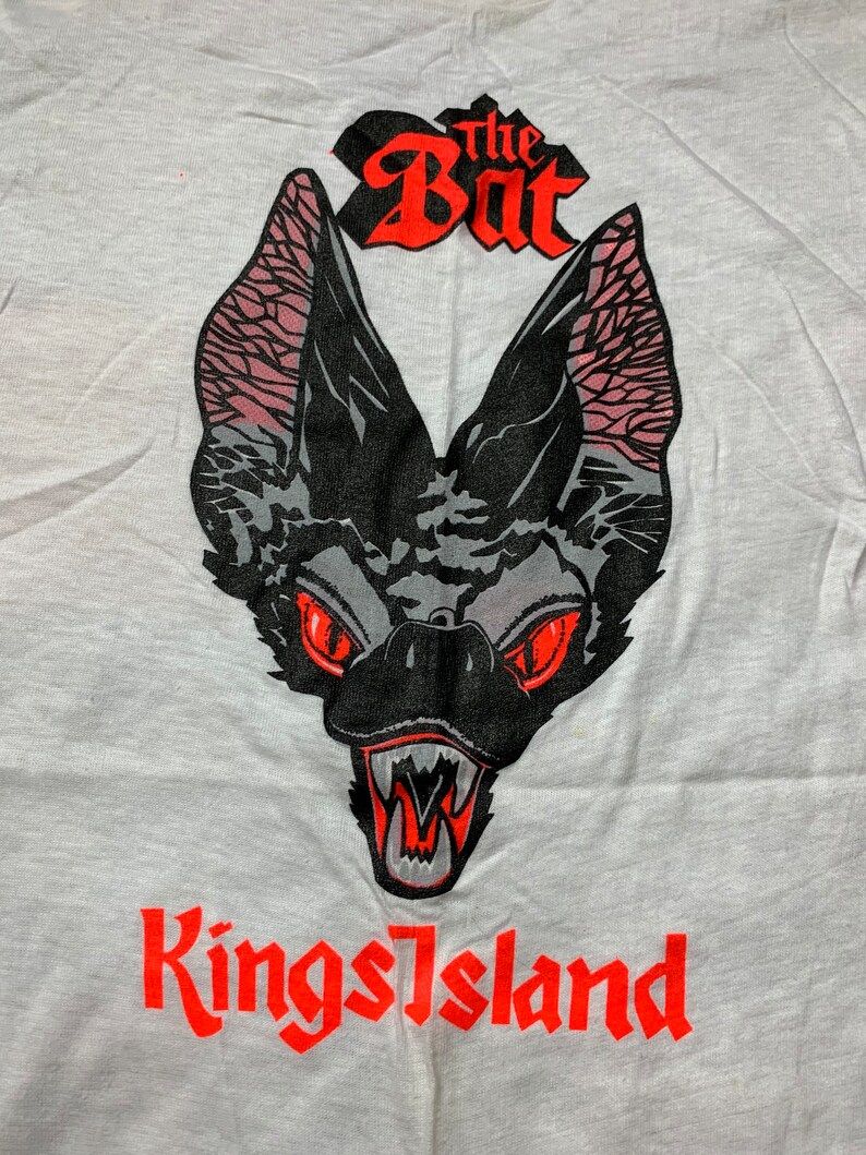 Vintage 80S The Bat Roller Coaster Promo Kings Island Cincinnati Ohio Deadstock Unworn New Without Tags Hanes Single Stitch Edium