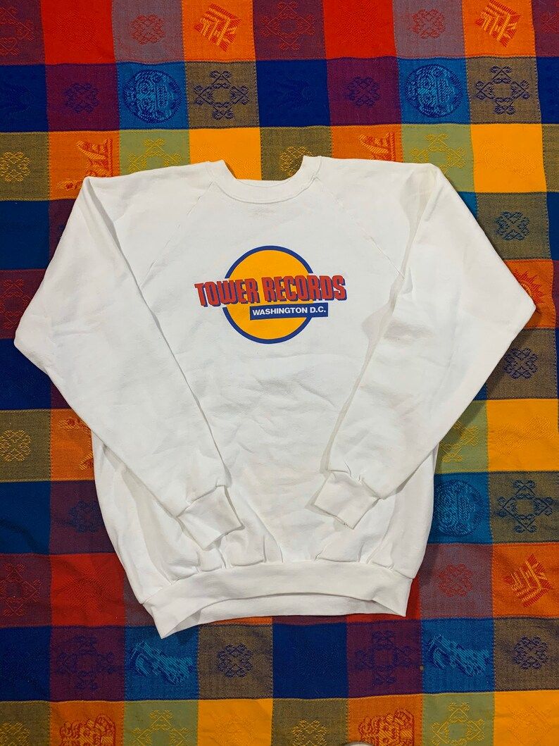 Vintage 80S Tower Records Washington Dc Crewneck Sweatshirt