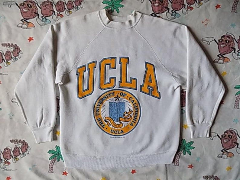 Vintage 80S Ucla University Of California Pullover Sweatshirt Edium Raglan College Los Angeles
