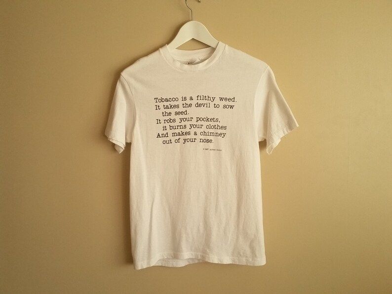 Vintage 80S Unisex Tobacco Limerick T Shirt White 1987 Alfred Covey Funny Shirt Joke Shirt Hanes 100 Cotton Made In Usa Medium