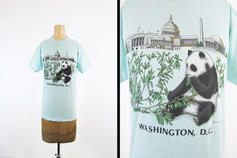 Vintage 80S Washington Dc T Shirt Panda Seafoam Green Thin And Soft