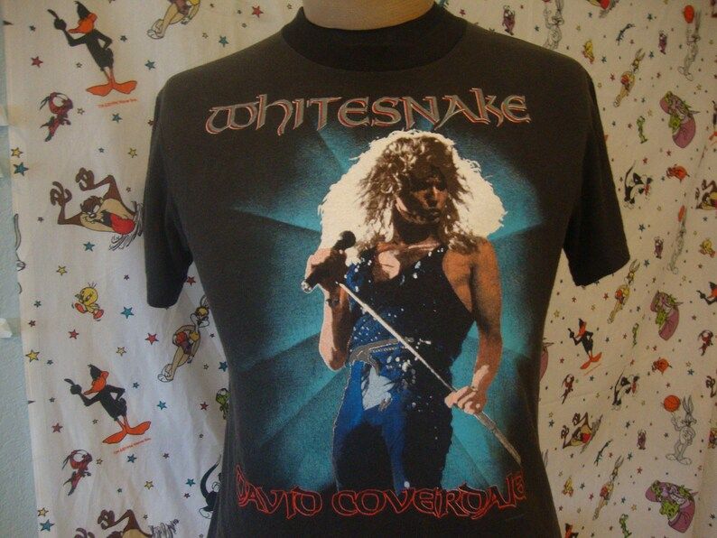 Vintage 80S Whitesnake 1987 David Coverdale Tee Tour Concert Heavy Metal Glam Rock T Shirt Adult
