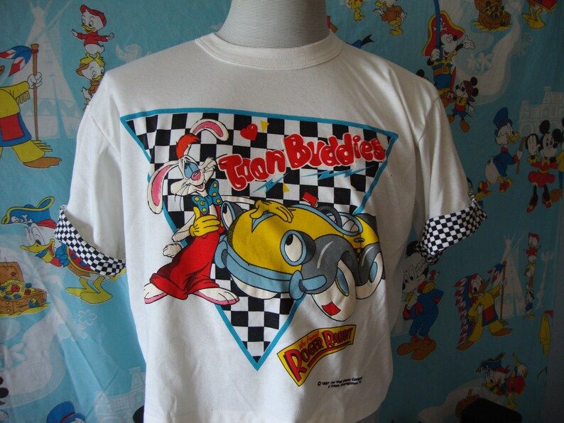 Vintage 80S Who Framed Roger Rabbit 1987 Walt Disney Movie Promo Half Tee Crop Top T Shirt