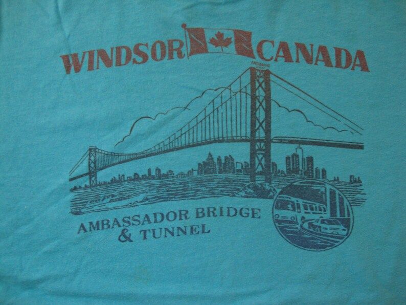 Vintage 80S Windsor Canada Ambassador Bridge Tunnel Souvenir Blue T Shirt