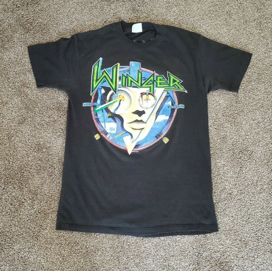 Vintage 80S Winger Too Tuff To Tame 89' Tour Shirt Black Medium