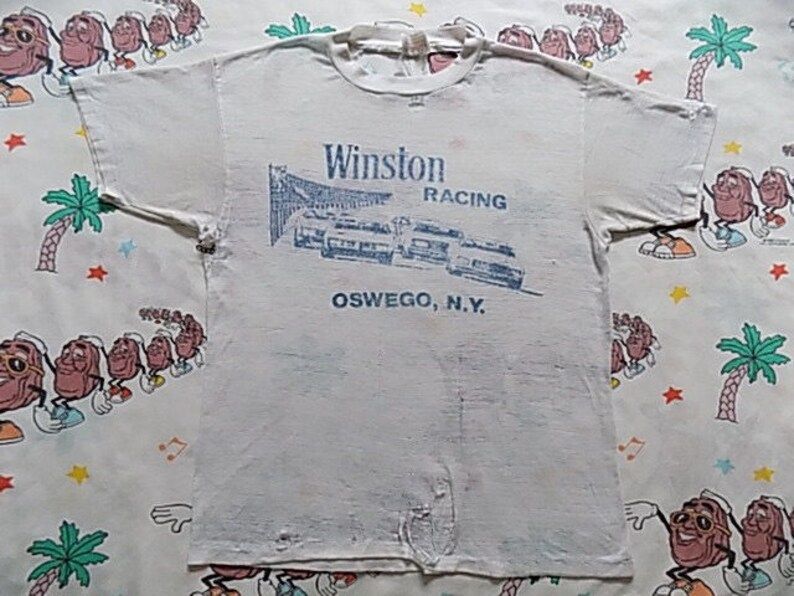 Vintage 80S Winston Racing T Shirt Edium Suuuper Soft And Thin Burnout Cigarettes Drag Racing Thrashed