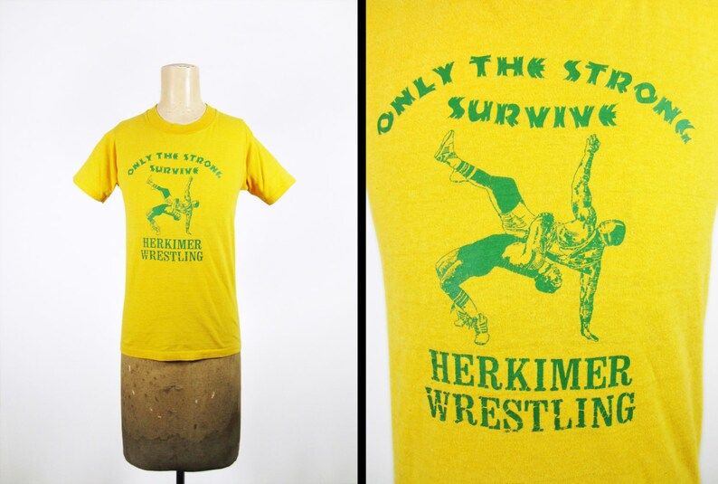 Vintage 80S Wrestling T Shirt Herkimer Ny Yellow Super Screen Stars vintage 80s wrestling t shirt herkimer ny yellow super screen stars v1jfv