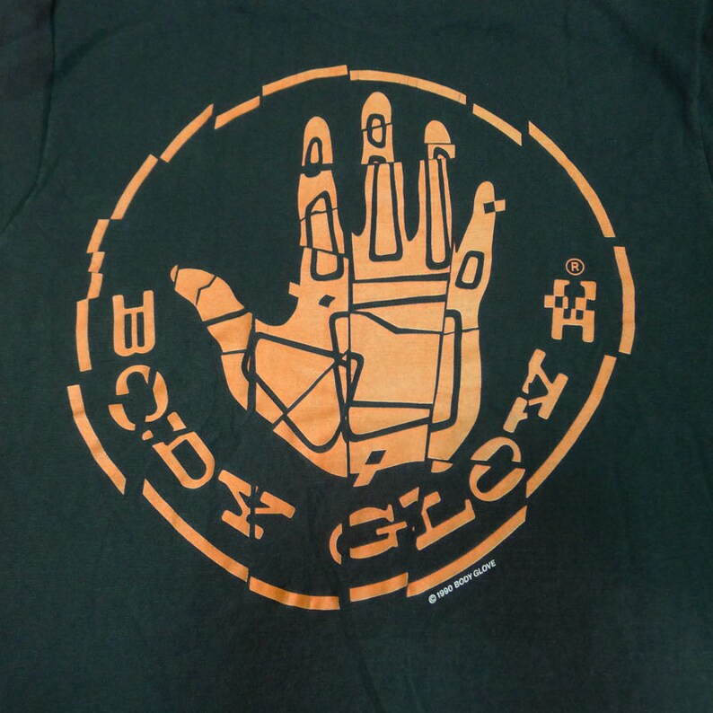 Vintage 90S 1990 Body Glove Big Logo Neon Print Black T Shirt