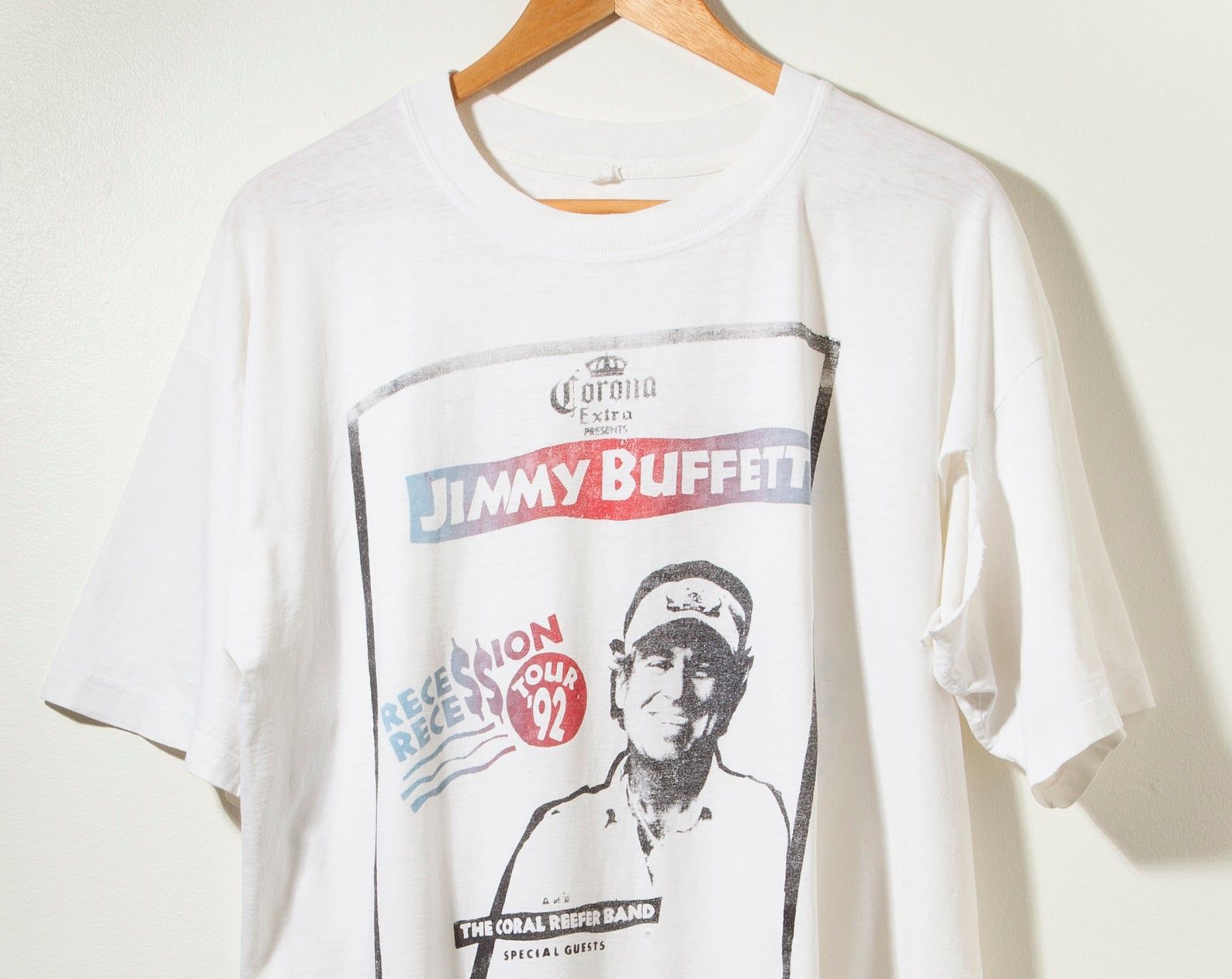 Vintage 90S 1990 Jimmy Buffett Tour Concert T-Shirt Thrashed Recession Session X- Paper Thin Holy Single Stitch 1992 Rock Usa