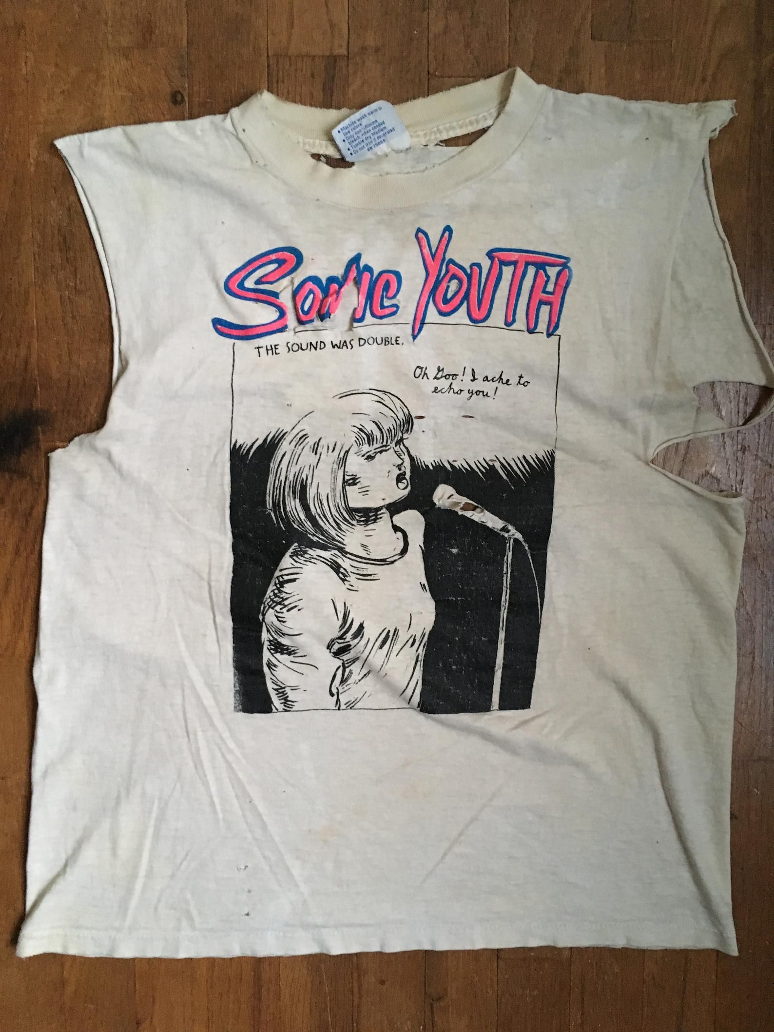 Vintage 90S 1990 Sonic Goo Pettibon Front Back Thrashed Cut Off Punk Rock Band T Shirt Made In Usa