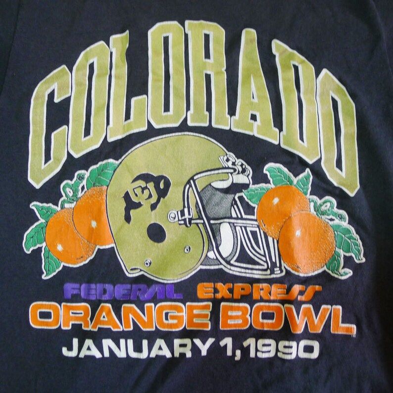 Vintage 90S 1990 University Of Colorado Buffaloes Federal Express Fedex Orange Bowl T Shirt