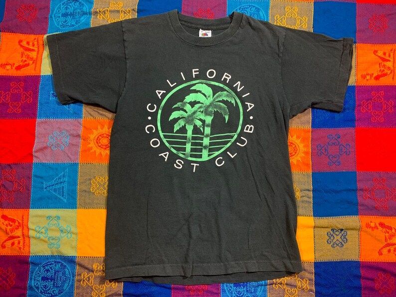 Vintage 90S 1990S California Coast Club West Coast Palm Tree Beach Ocean Surf Skate Distressed Graphic Tee Edium vintage 90s 1990s california coast club west coast palm tree beach ocean surf skate distressed graphic tee edium agroi