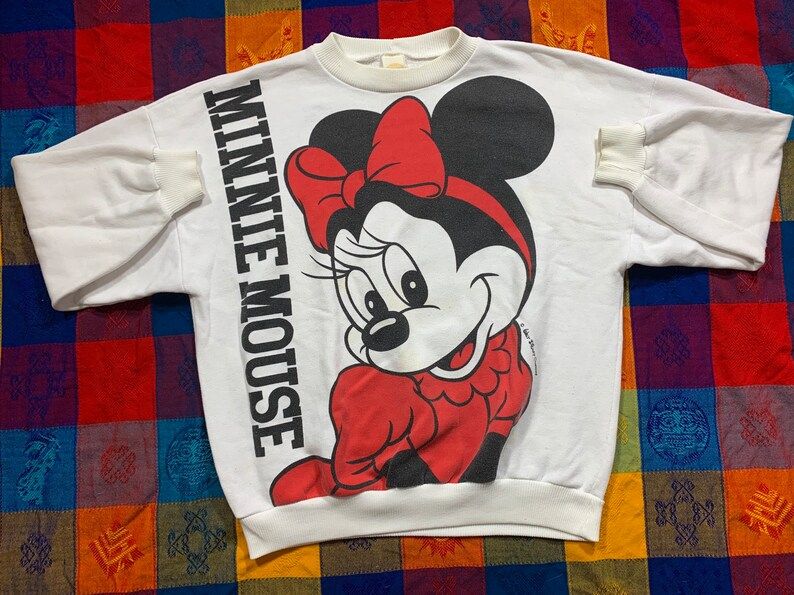 Vintage 90S 1990S Minnie Mouse Cartoon Disney Mickey Mouse Large Front And Back Print Crewneck Sweatshirt Arge