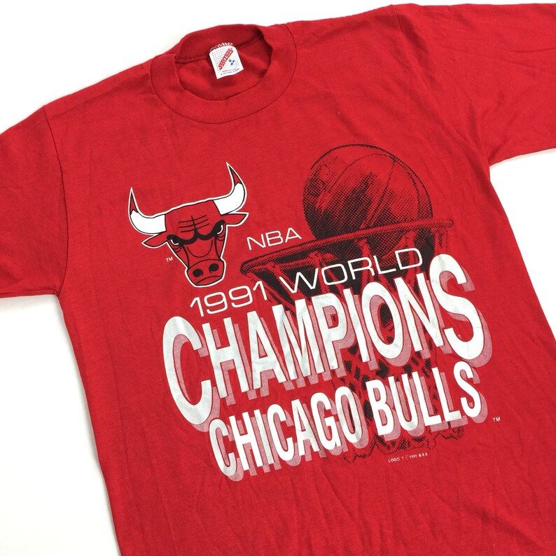 Vintage 90S 1991 91 Chicago Bulls 91 Nba World Champions Champs Logo 7 Basketball Graphic Tee T Shirt