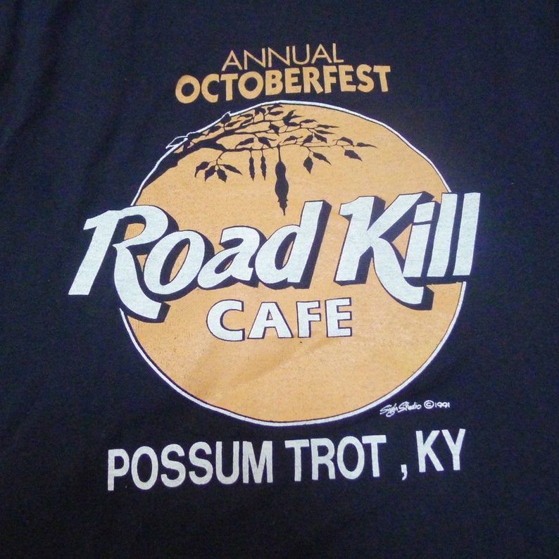 Vintage 90S 1991 Road Kill Cafe Annual Octoberfest Possum Trot Kentucky Black T Shirt