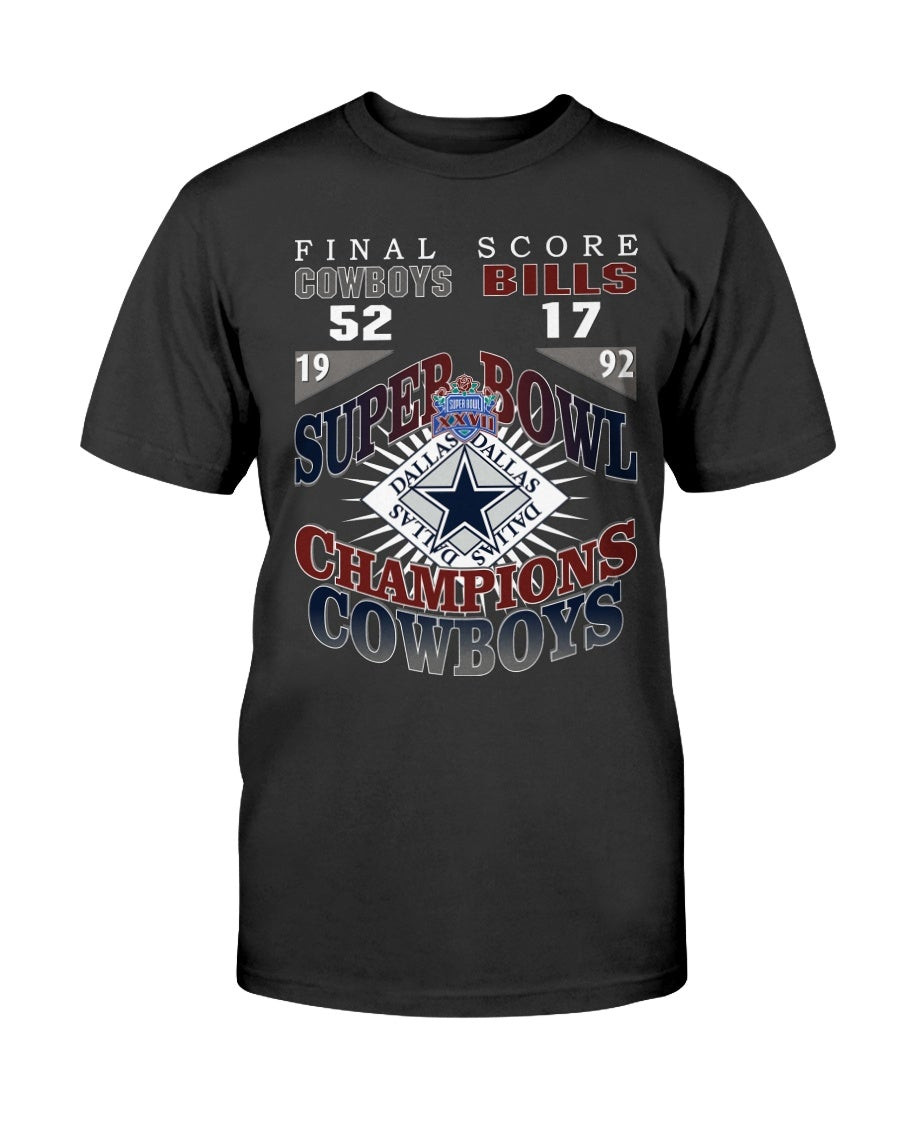 Vintage 90S 1992 1993 Dallas Cowboys Vs Buffalo Bills Football Super Bowl Xxvii Champions T Shirt 210915