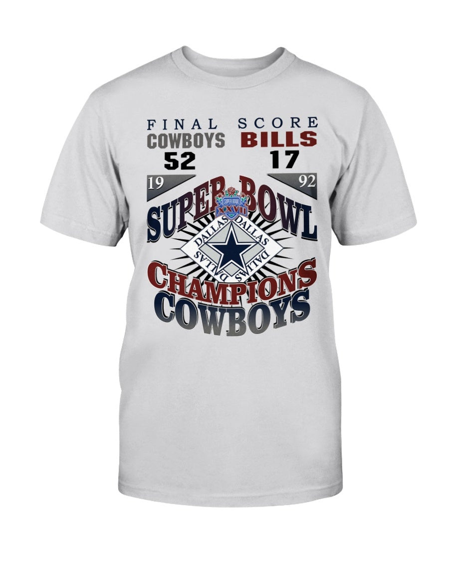 Vintage 90S 1992 1993 Dallas Cowboys Vs Buffalo Bills Football Super Bowl Xxvii Champions T Shirt 211129