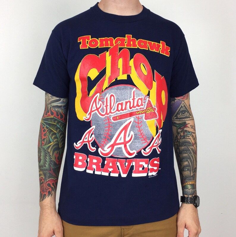 Vintage 90S 1992 92 Mlb Atlanta Braves Tomahawk Chop Made In Usa Single Stitch Baseball Graphic Tee T Shirt