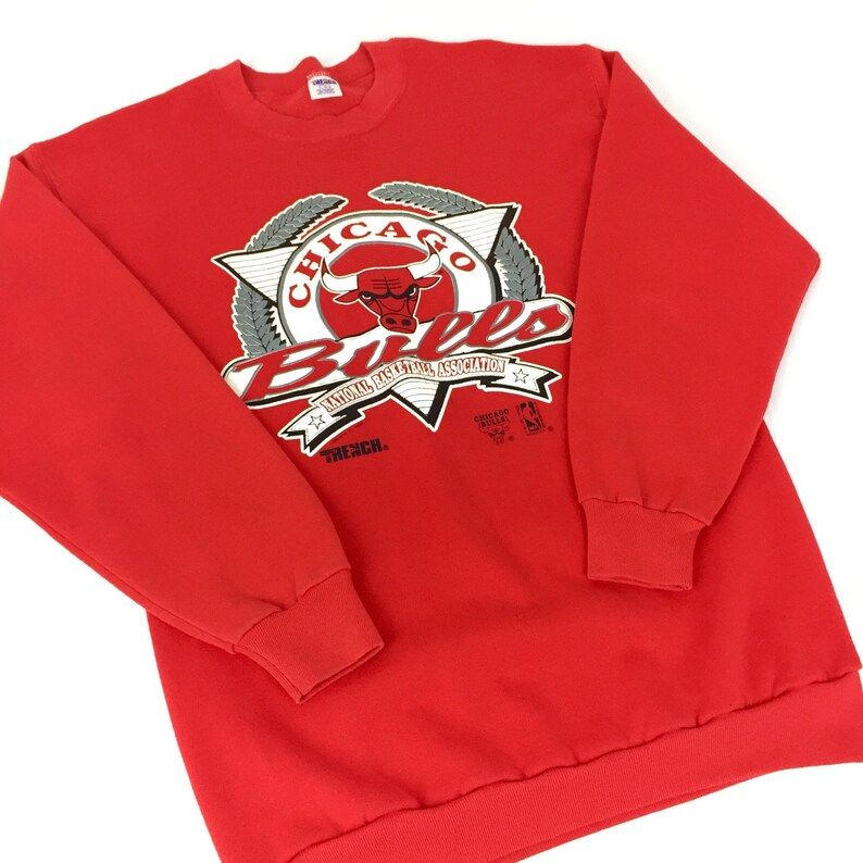 Vintage 90S 1992 92 Nba Chicago Bulls Trench Mfg Made In Usa Red Pullover Crewneck Basketball Graphic Sweatshirt