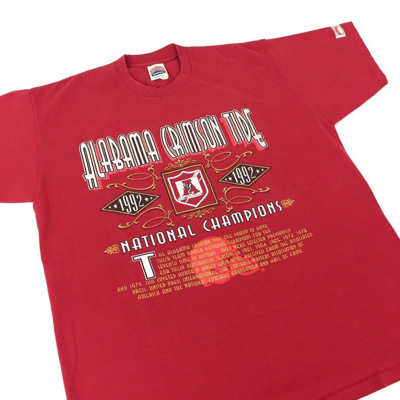 Vintage 90S 1992 92 Ncaa University Of Alabama Crimson Tide National Champions Nutmeg Mills College Graphic Tee T Shirt