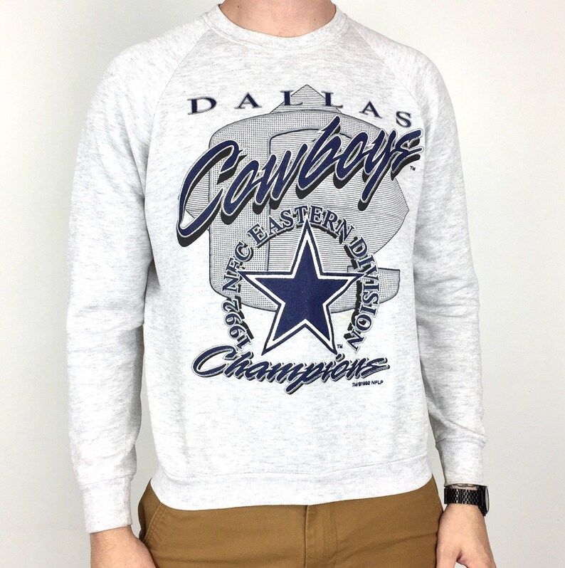 Vintage 90S 1992 92 Nfl Dallas Cowboys Nfc East Champs Champions Raglan Pullover Crewneck Football Graphic Sweatshirt