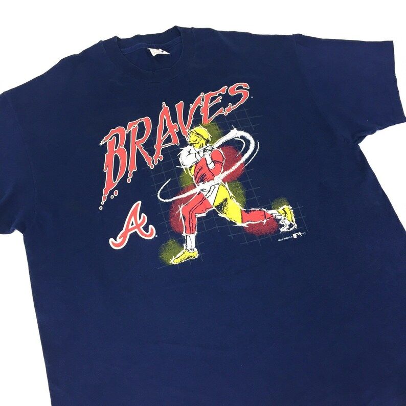 Vintage 90S 1993 93 Mlb Atlanta Braves Champion Champknit Made In Usa Single Stitch Baseball Graphic Tee T Shirt