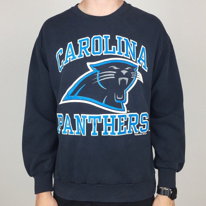 Vintage 90S 1993 93 Nfl Carolina Panthers Spell Out Logo Pullover Crewneck Graphic Sweatshirt