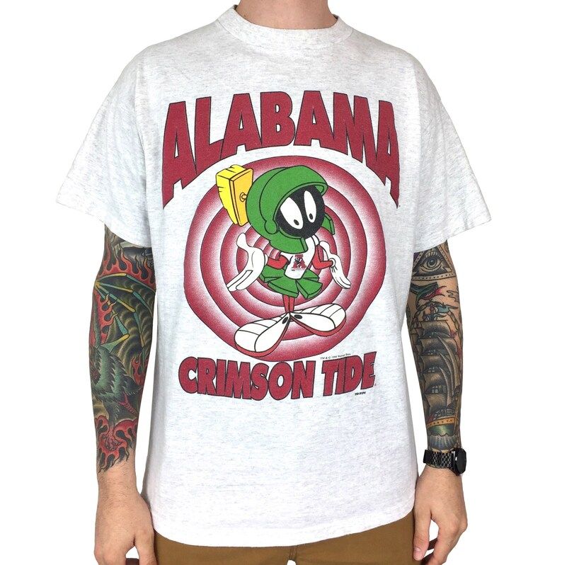 Vintage 90S 1994 94 Ncaa University Of Alabama Crimson Roll Tide Looney Tunes Marvin The Martian College Graphic Tee T Shirt