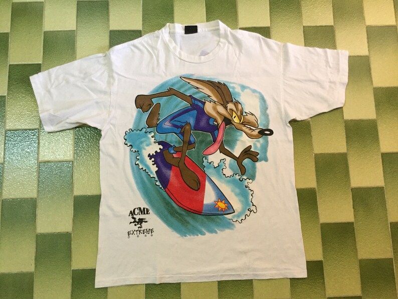 Vintage 90S 1994 Acme Extreme Team Wile E Coyote T Shirt Surfing Warner Bros Looney Tunes Tee Shirt Print