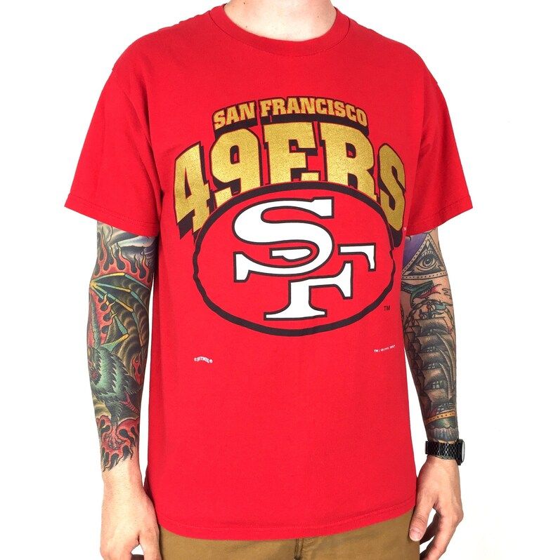 Vintage 90S 1995 95 Nfl San Francisco 49Ers Forty Niners Nutmeg Mills Made In Usa Football Graphic Tee T Shirt