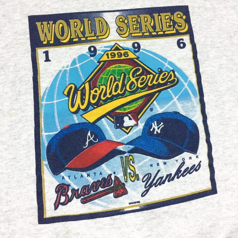 Vintage 90S 1996 96 Mlb World Series Atlanta Braves Vs New York Yankees Pullover Crewneck Baseball Graphic Sweatshirt