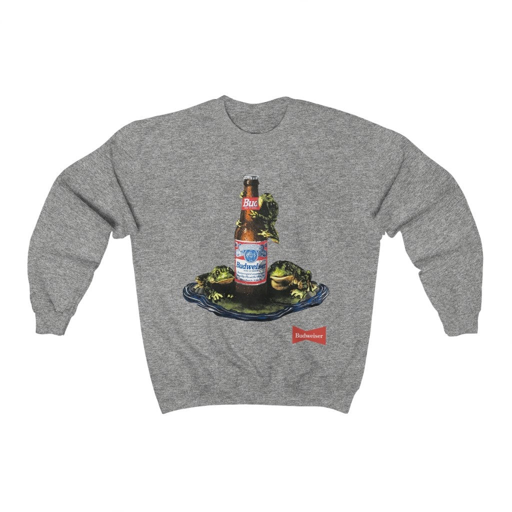 Vintage 90S 1996 Budweiser King Of Beers Frogs Jump On A Bud Classic Gray Bud Wies Errr Sweatshirt 211213