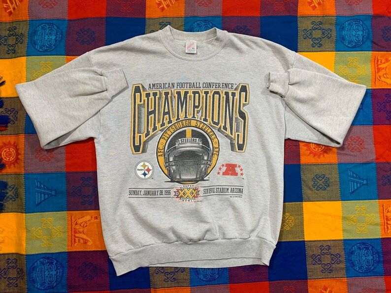 Vintage 90S 1996 Pittsburgh Steelers Afc Super Bowl American Football Conference Crewneck Sweatshirt