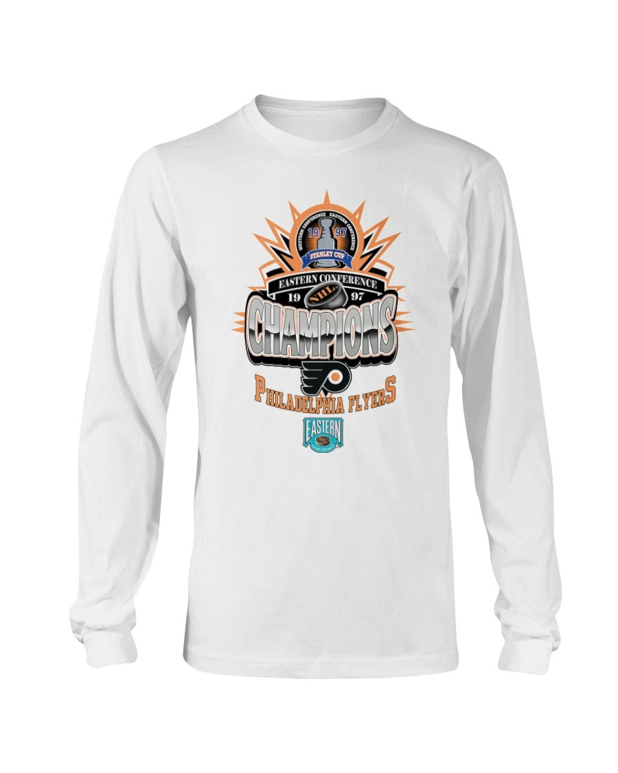 Vintage 90S 1997 White Philadelphia Flyers Eastern Conference Champions Nhl Hockey Long Sleeve T Shirt 211115