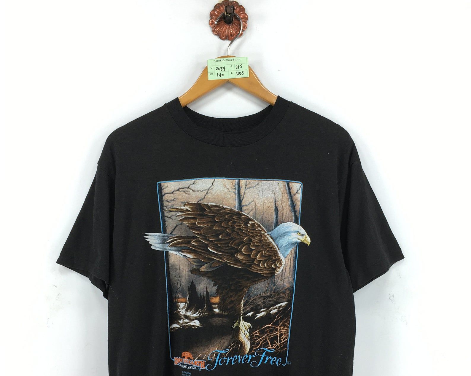Vintage 90S 3D Emblem Eagle Tshirt S 3D Fort Worth Texas Zoo Eagle Design Forever Free Down To Earth Nature Wear Black Tee L