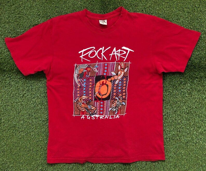 Vintage 90S Ab Artwork Rock Art Australia Medium Unisex Medium Souvenir Graphic T Shirt Retro Hipster Summer Aussie Ab Tee