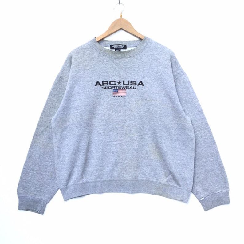 Vintage 90S Abc Usa Hawaii Sportwear Embroidered Logo Sweatshirt