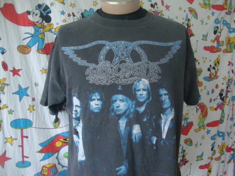 Vintage 90S Aerosmith 9 Lives Thrashed Concert Heavy Metal 1997 Tour Black T Shirt