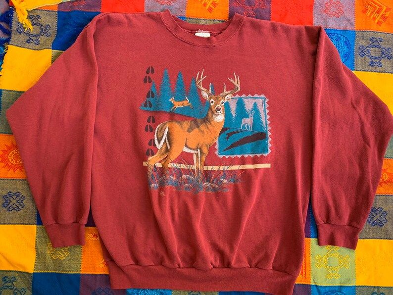Vintage 90S Animal Deer Nature Crewneck Sweatshirt