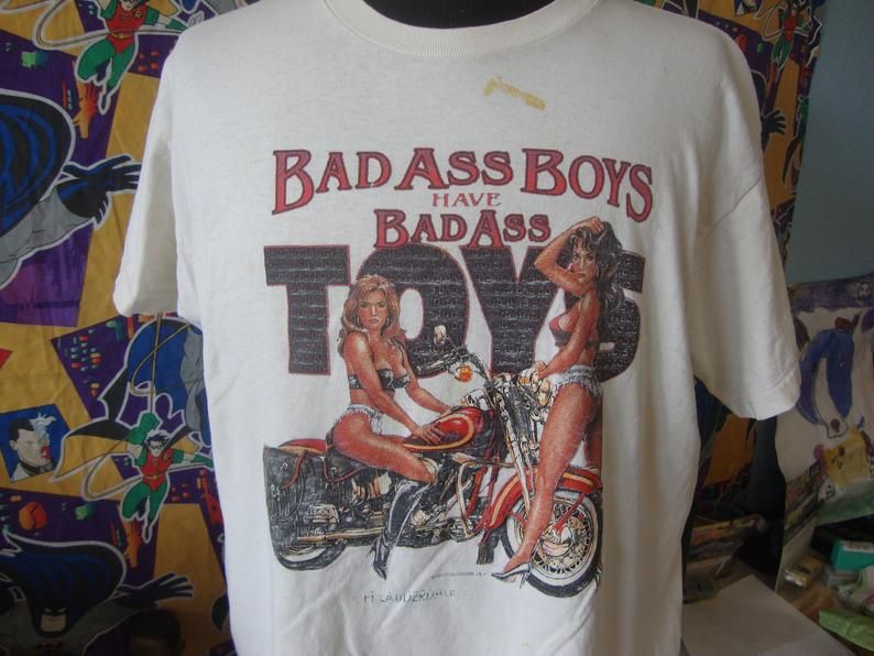 Vintage 90'S Bad Ass Boys Have Bad Ass Toys Ft. Lauderdale Florida Tourist Motorcycle Biker Sexy Bikini Girls Shirt