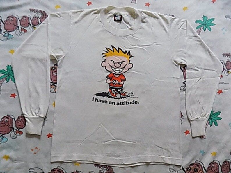 Vintage 90S Bad Boyz Attitude Long Sleeved T Shirt Edium 1990 Screen Stars Best Bad Calvin Cartoon